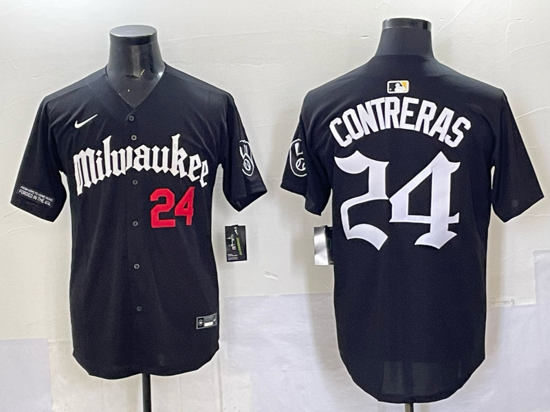 Men Milwaukee Brewers #24 Contreras black Nike MLB 2025 Jersey 002